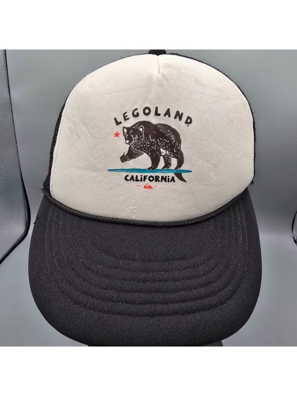 Distressed Legoland California Black & White Snapback Youth Size Trucker Hat